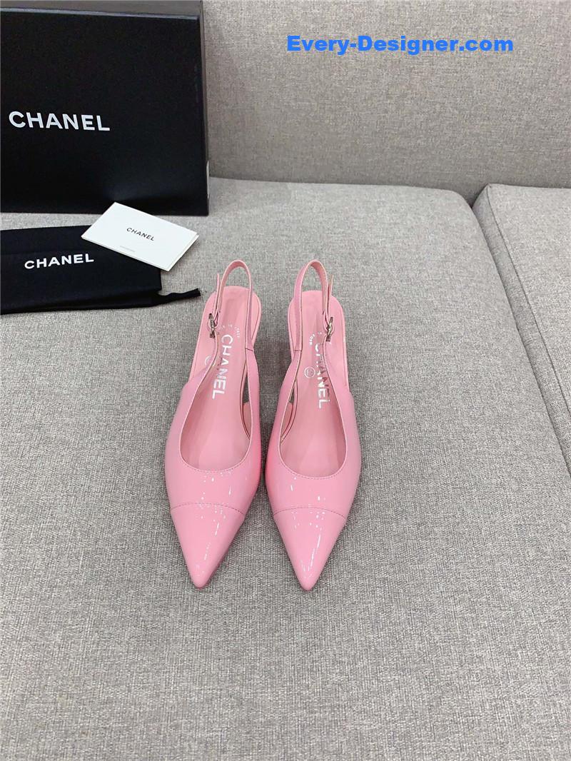 Ch**el classic sling back thick heel sandals