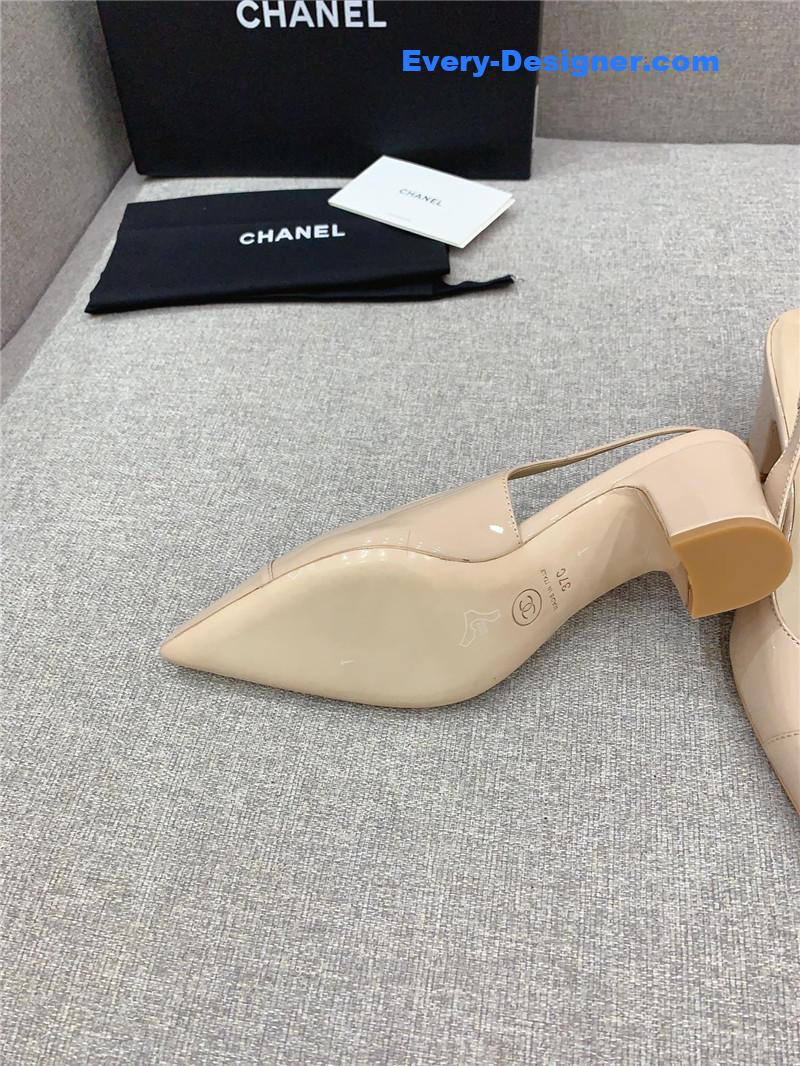 Ch**el classic sling back thick heel sandals