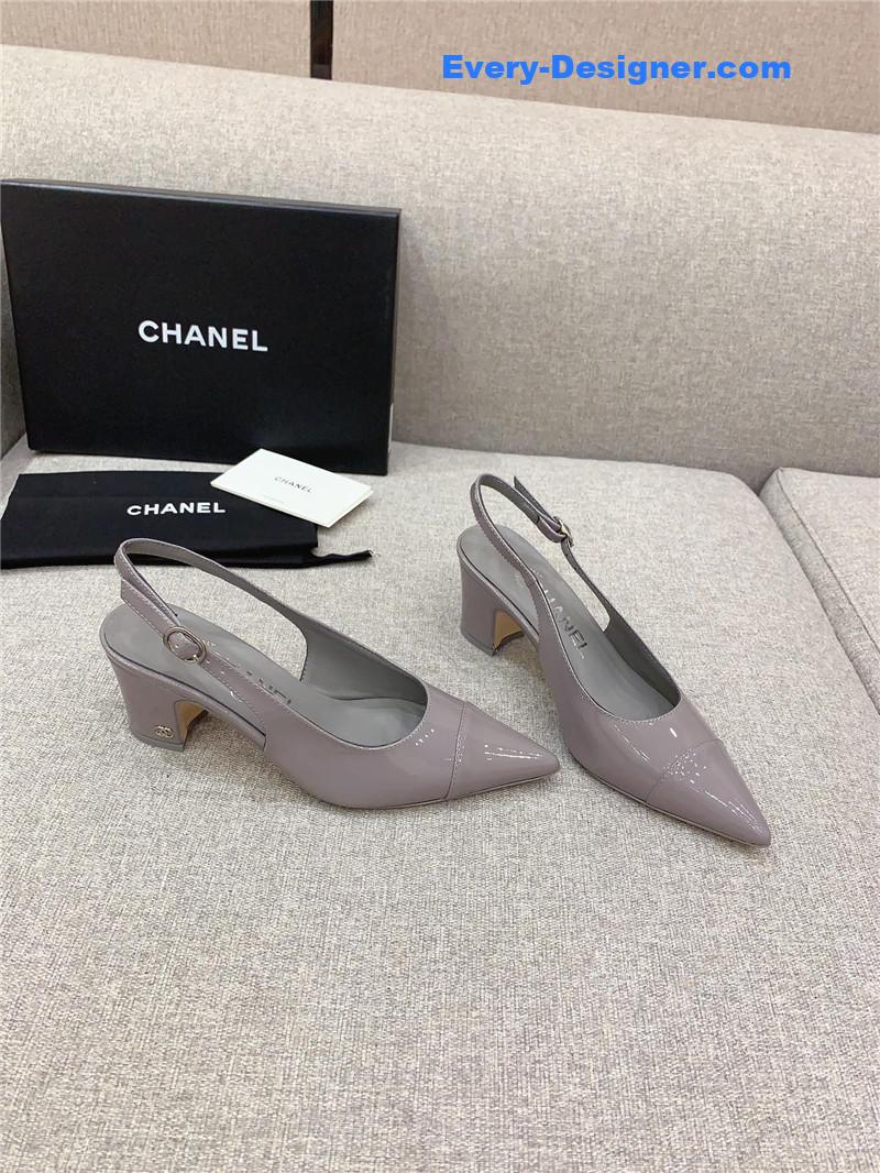 Ch**el classic sling back thick heel sandals