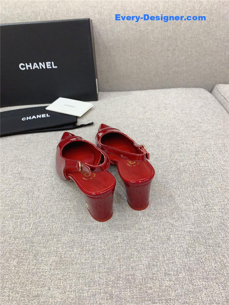 Ch**el classic sling back thick heel sandals
