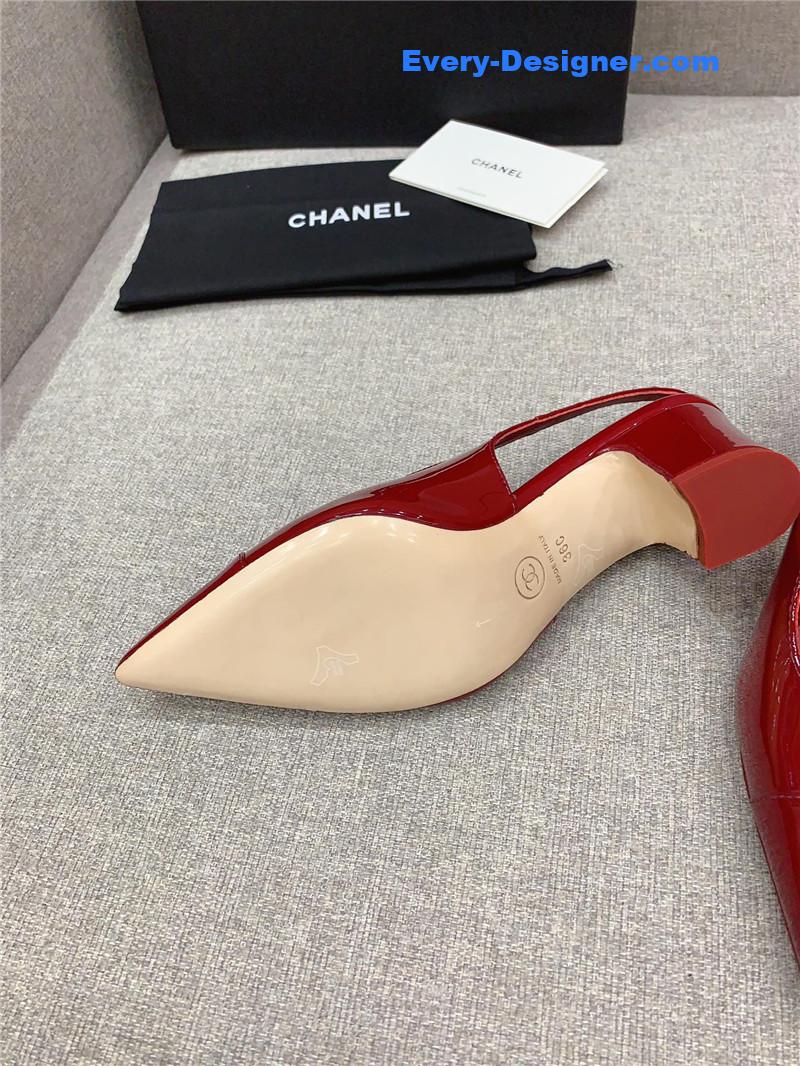 Ch**el classic sling back thick heel sandals
