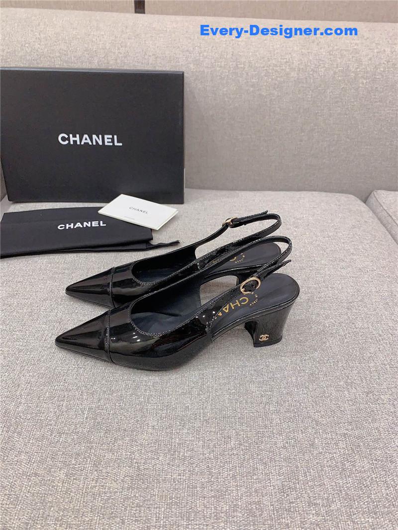 Ch**el classic sling back thick heel sandals