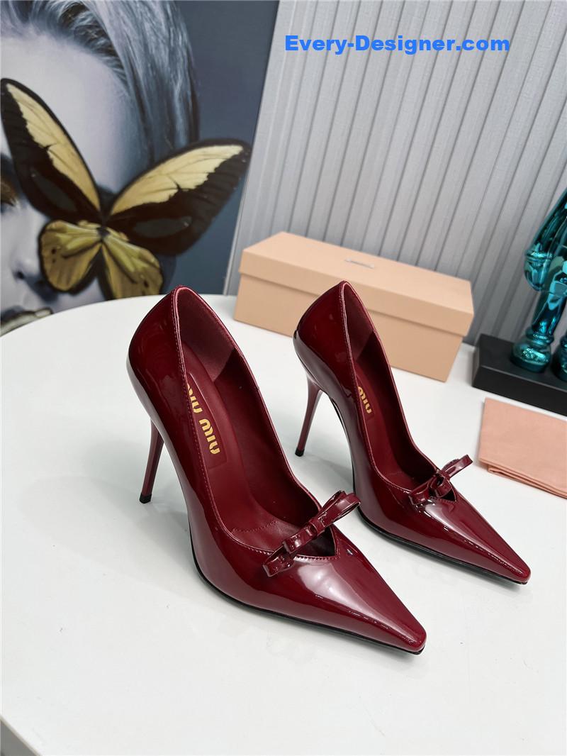 M1um1u new two-color stitching high-heeled sandals