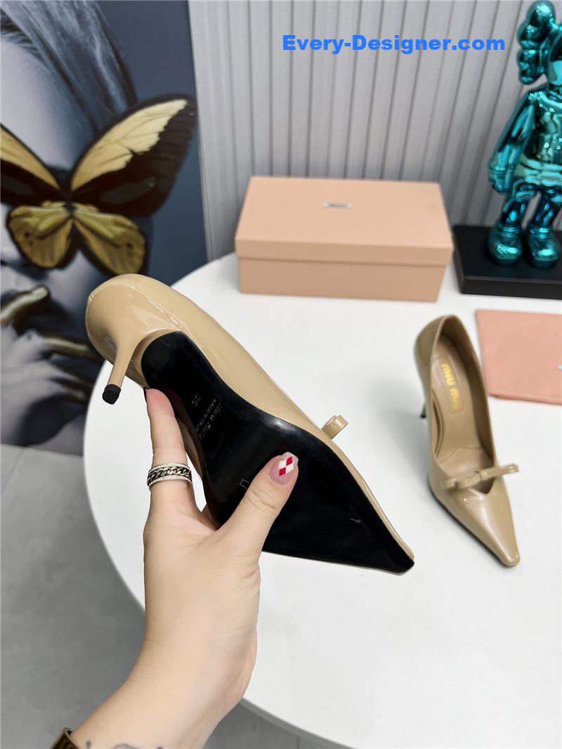 M1um1u new two-color stitching high-heeled sandals
