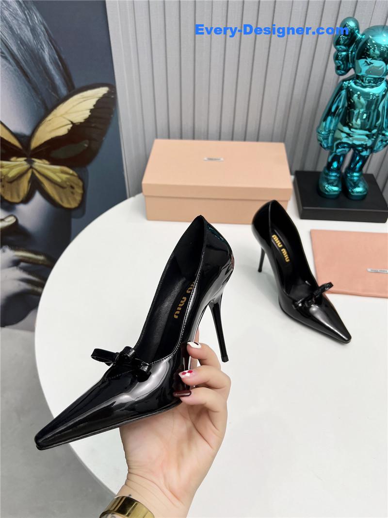 M1um1u new two-color stitching high-heeled sandals