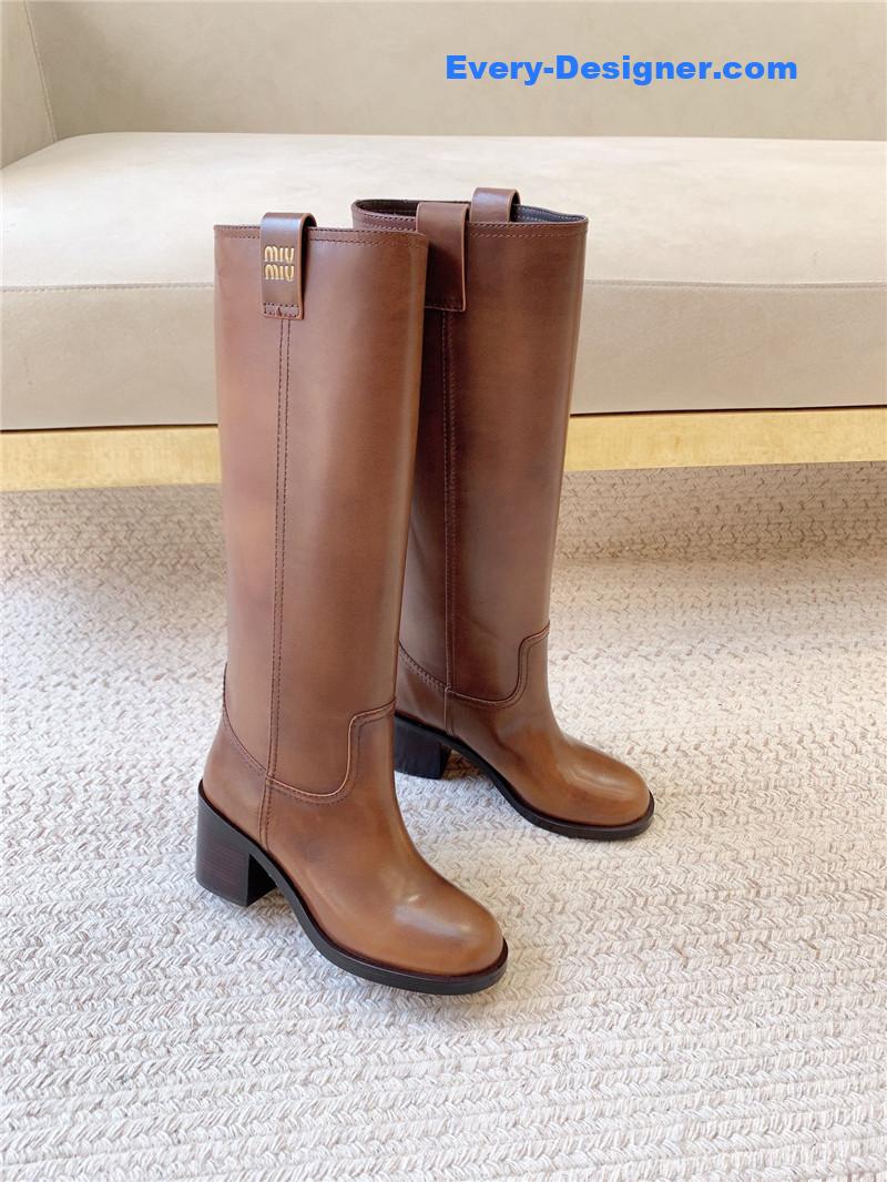 Miu Miu Logo-Tab Knee-High Boots