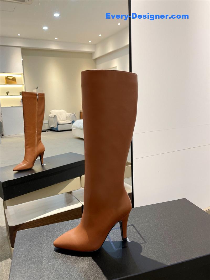 Sa1nt Lau*nt brown leather knee-high boots