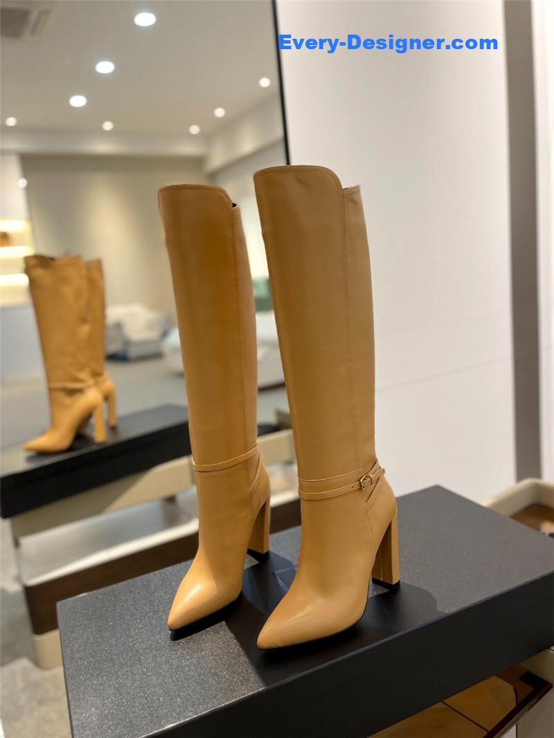 Sa1nt Lau*nt yellow leather knee-high boots
