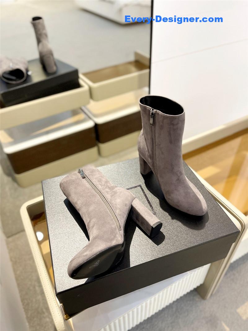 Sa1nt Lau*nt gray heel suede boots