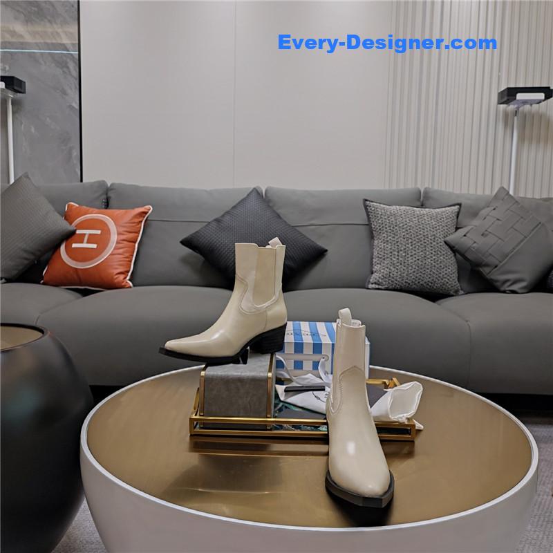 Pra*a beige brushed leather ankle boots