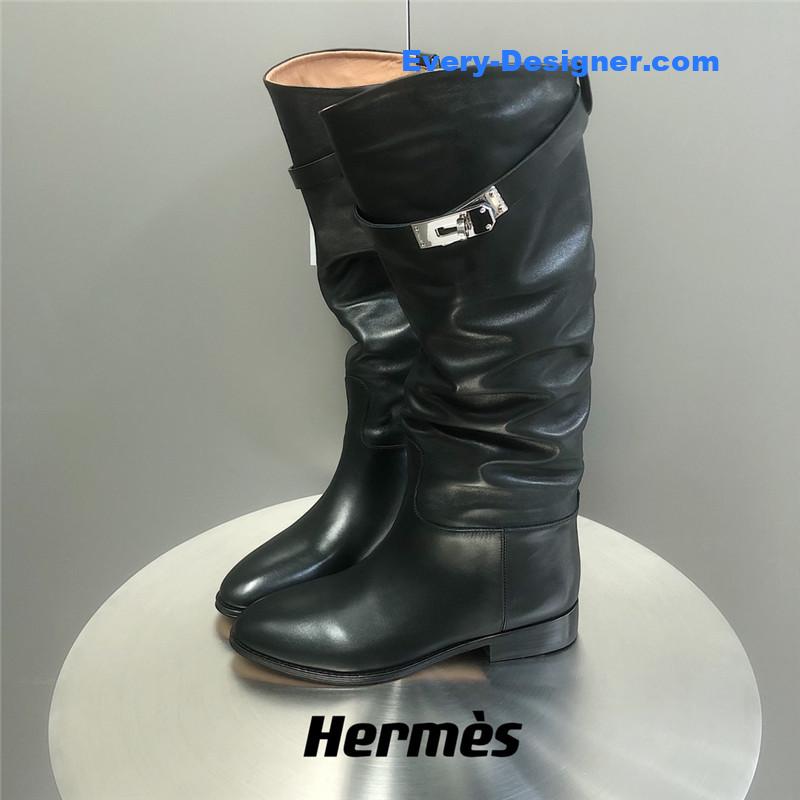 H**me5 black calfskin knee-length boots