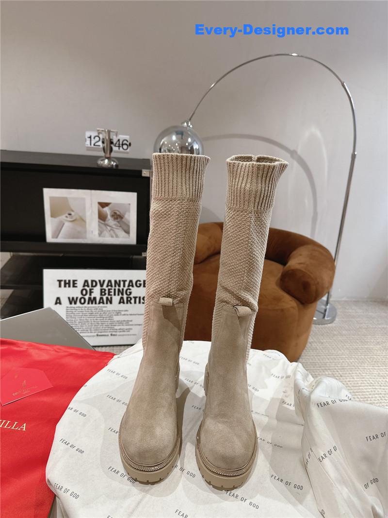 Rene Caovilla Knit Leather Knee-High Boots Women