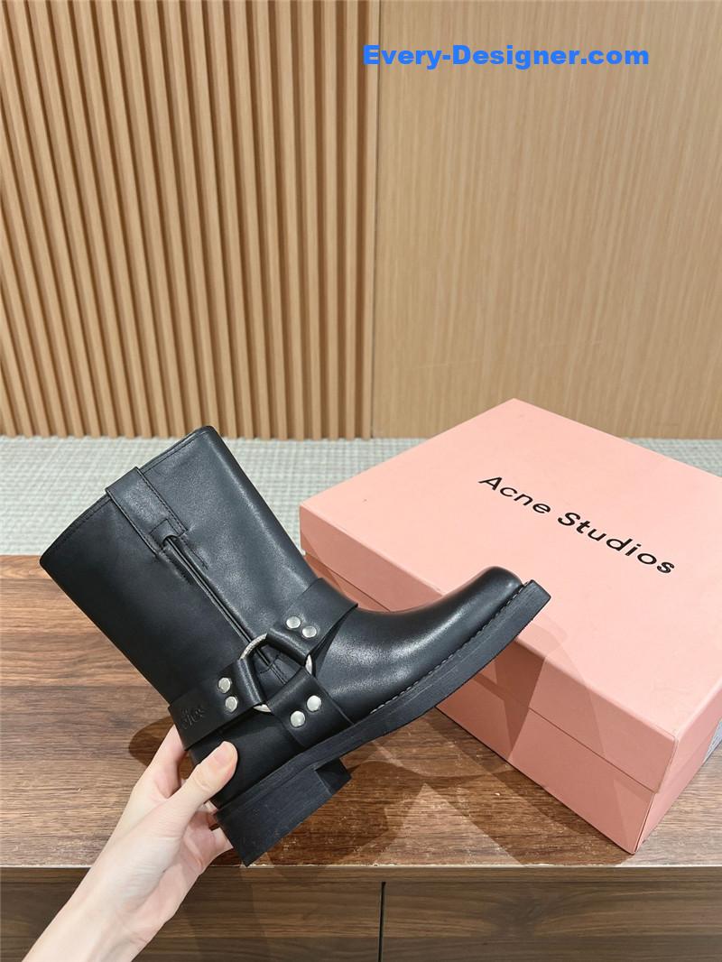 Acne Studios Black Leather Buckle Ankle Boots
