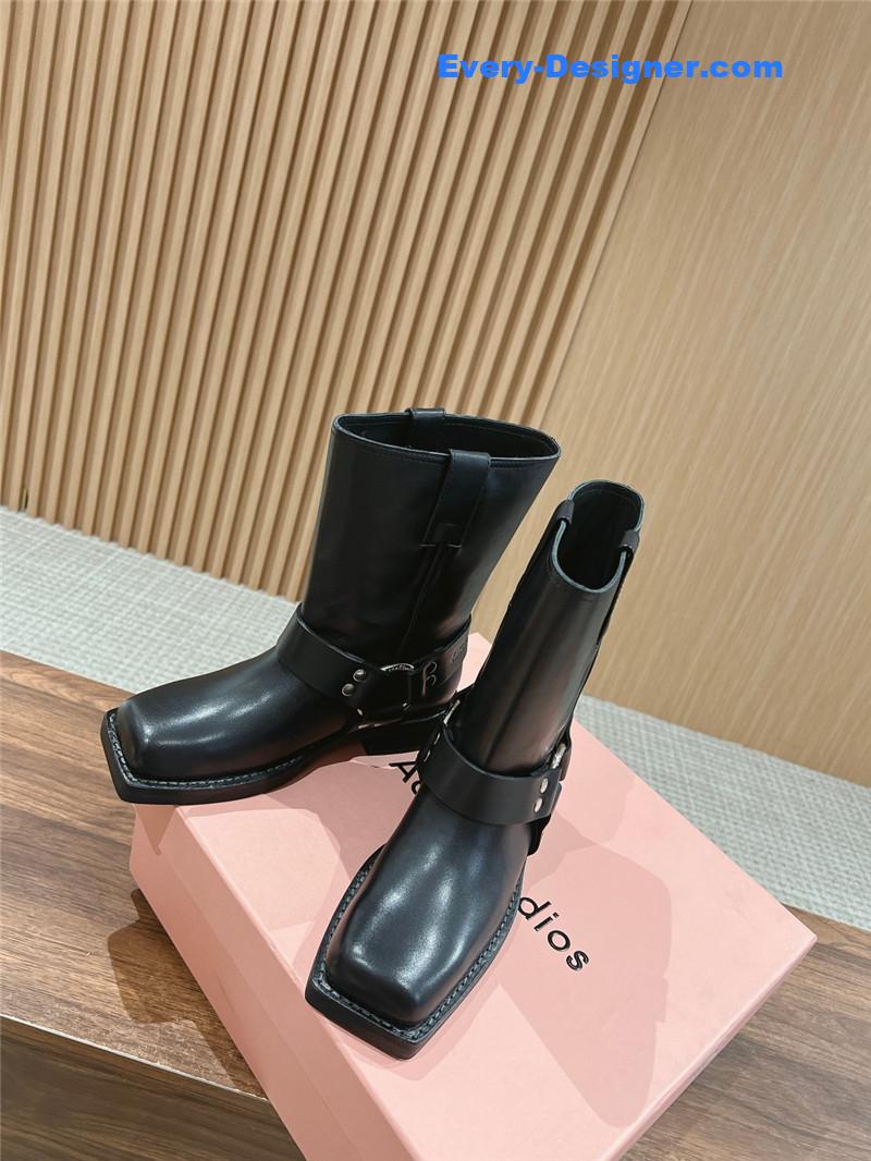 Acne Studios Black Leather Buckle Ankle Boots