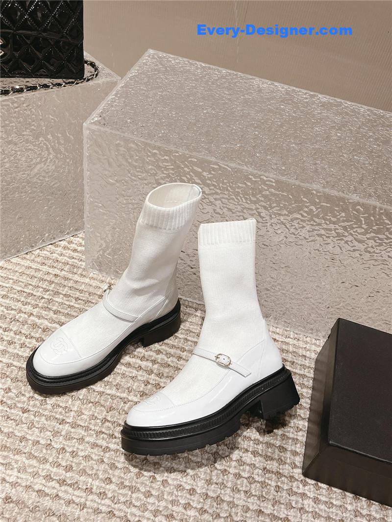 Ch**el front-strap two-tone ankle boots