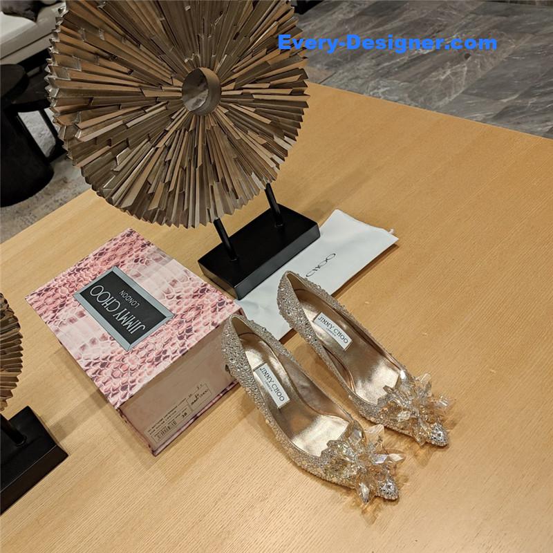 J1m*y Ch00 rose gold crystal covered pointy toe pumps