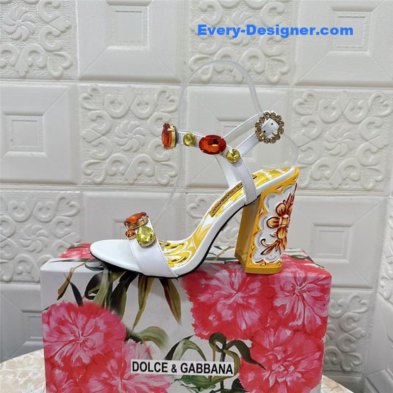 DG Stone Embellished White Patent Painted Heel Slingbacks