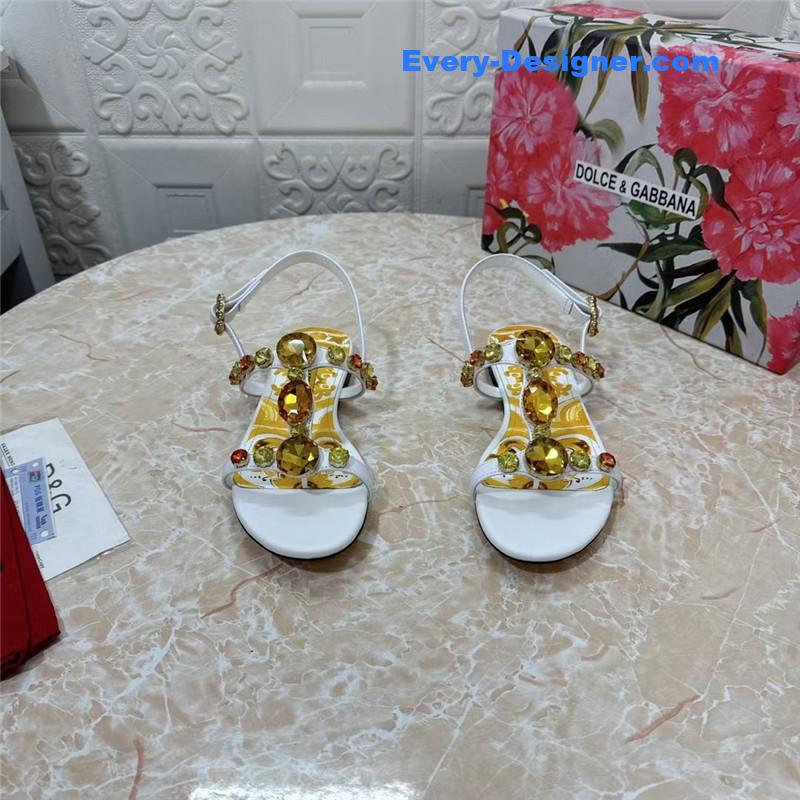 DG Stone Embellished White Pattern Sandals