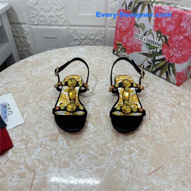 DG Stone Embellished Black Pattern Sandals