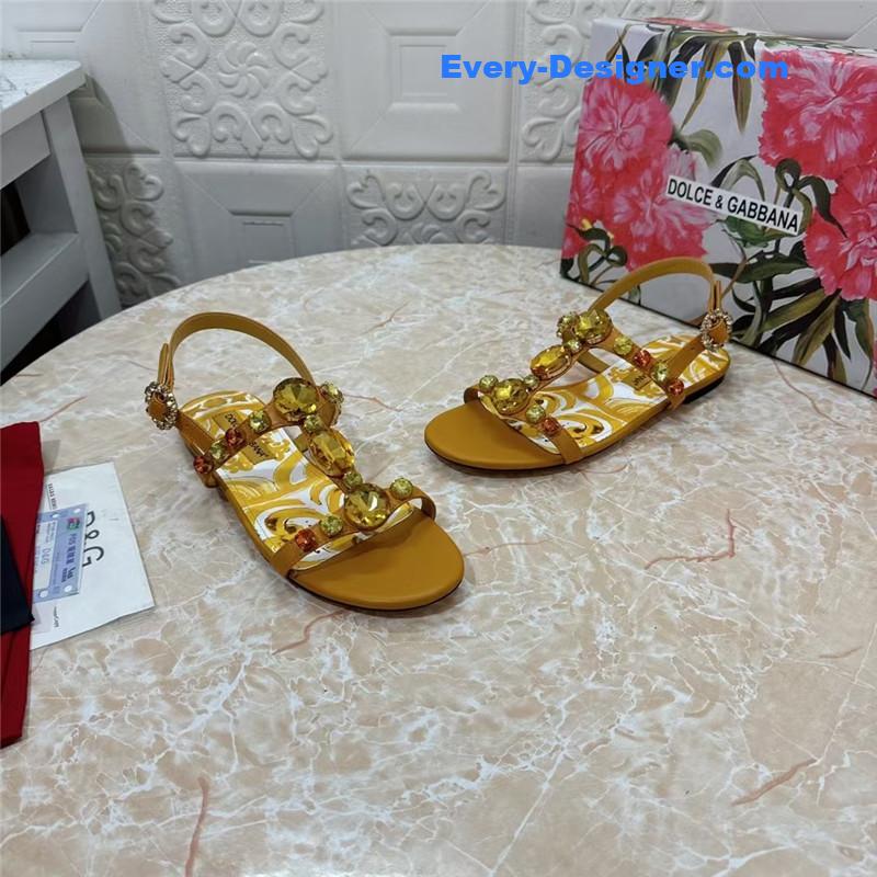 DG Stone Embellished Yellow Pattern Sandals