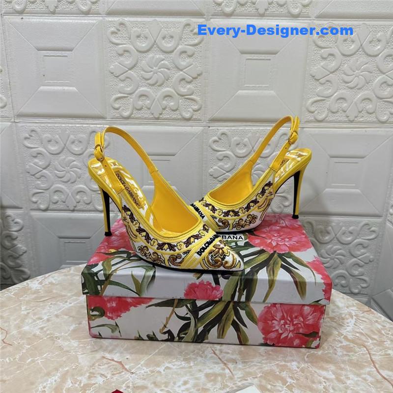 DG Majolica Embroidery Slingbacks 100 Yellow and White