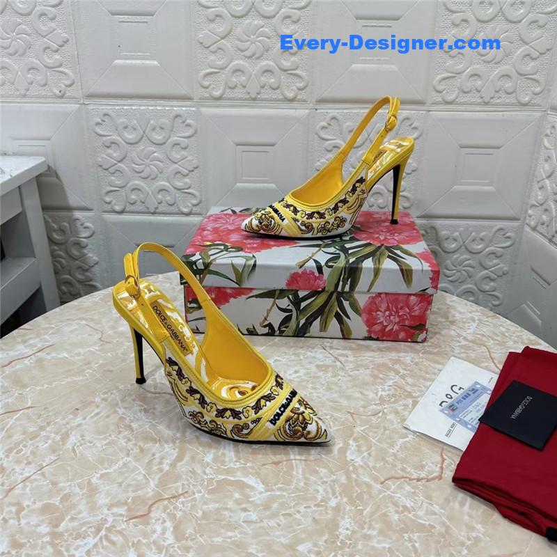 DG Majolica Embroidery Slingbacks 100 Yellow and White