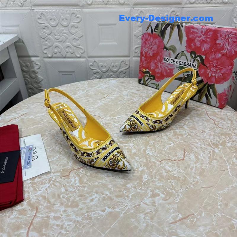 DG Majolica Embroidery Slingbacks Yellow and White