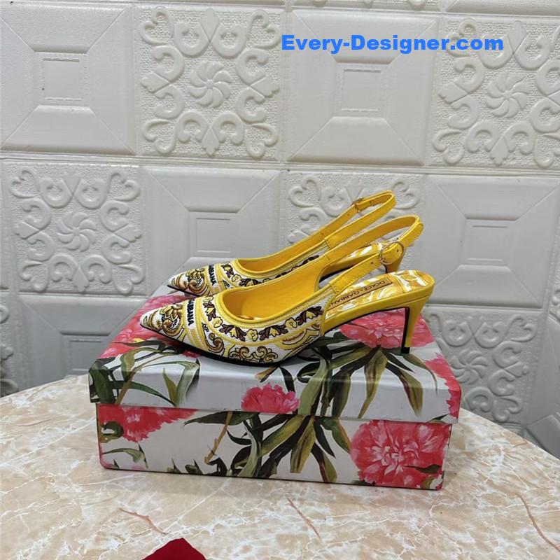 DG Majolica Embroidery Slingbacks Yellow and White