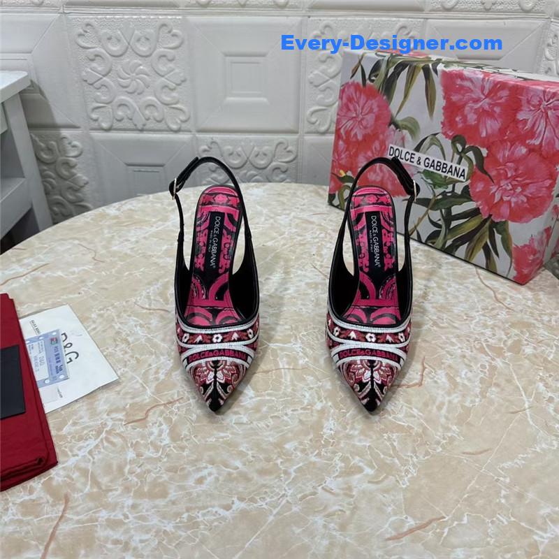 DG Majolica Embroidery Slingbacks 100 Black and White
