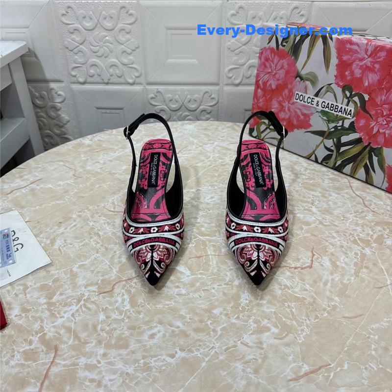 DG Majolica Embroidery Slingbacks Black and White