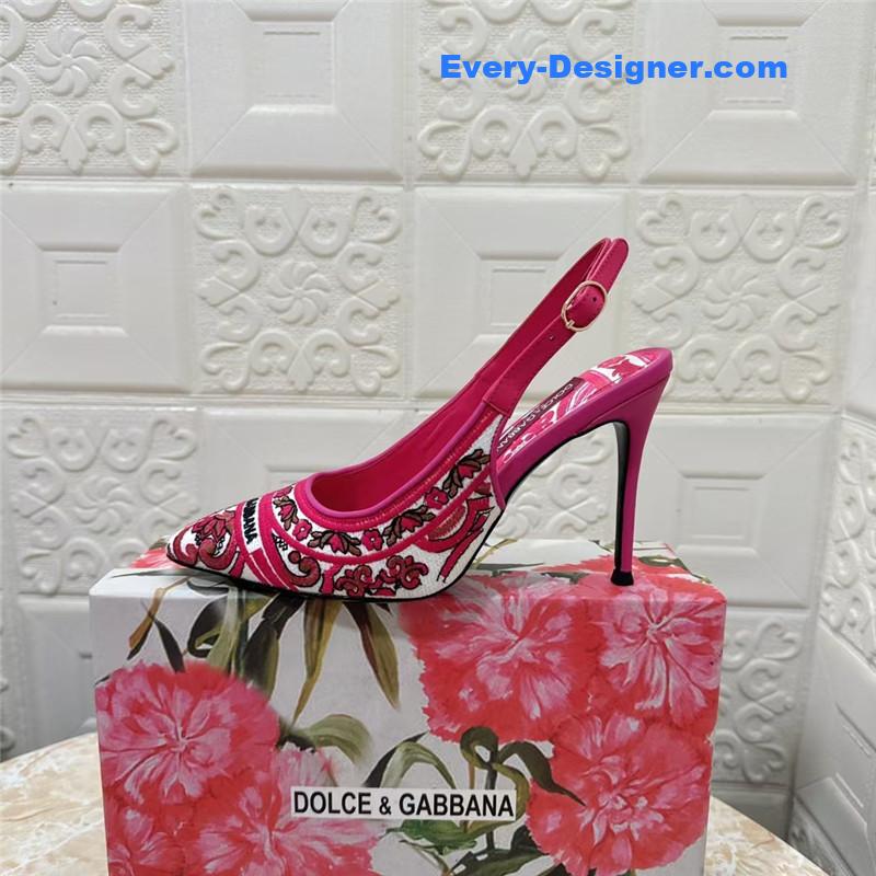 DG Majolica Embroidery Slingbacks 100 Fuchsia and White