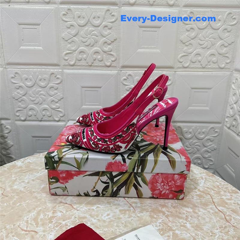 DG Majolica Embroidery Slingbacks 100 Fuchsia and White