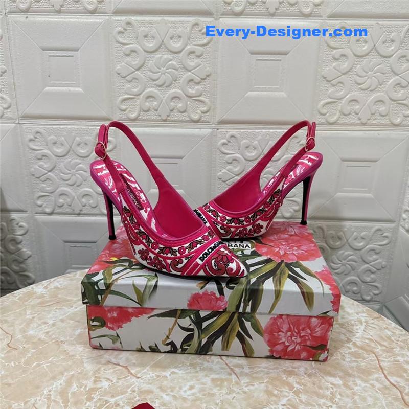 DG Majolica Embroidery Slingbacks 100 Fuchsia and White
