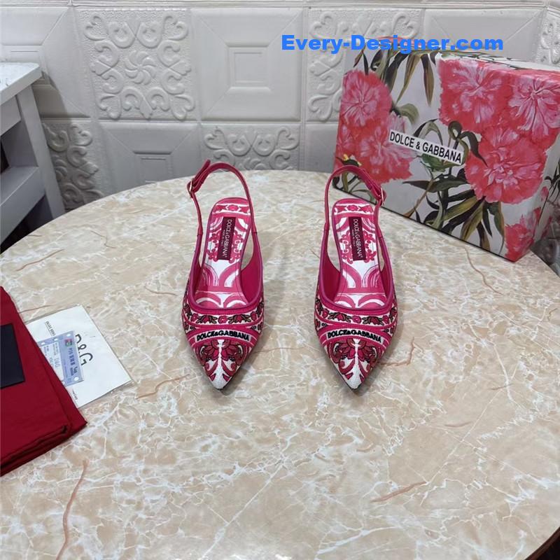 DG Majolica Embroidery Slingbacks Fuchsia and White