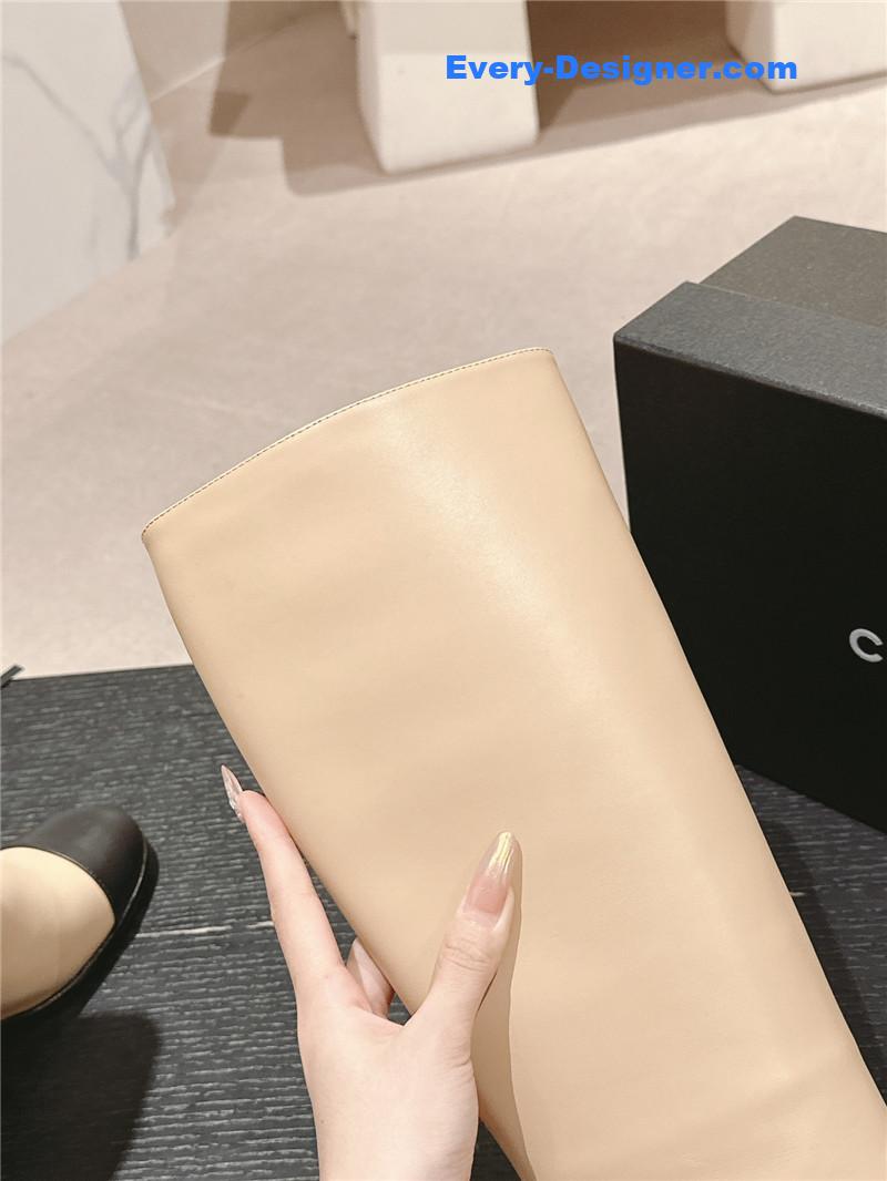 Ch**el beige calfskin knee-high boots for women