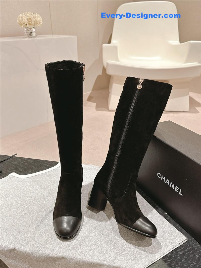 Ch**el suede calfskin knee-high boots for women