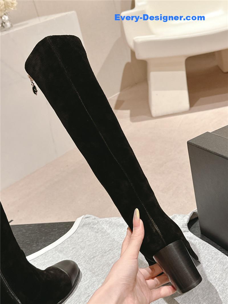 Ch**el suede calfskin knee-high boots for women