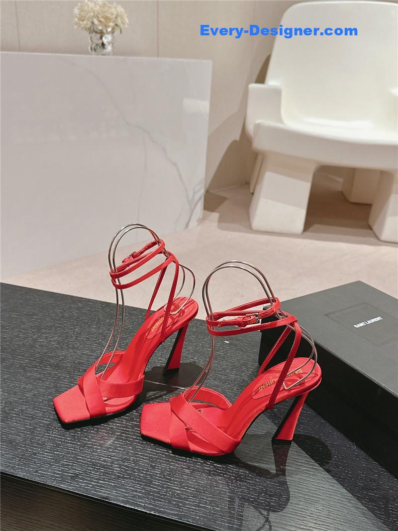 Sa1nt Lau*nt corinne red satin crepe sandals
