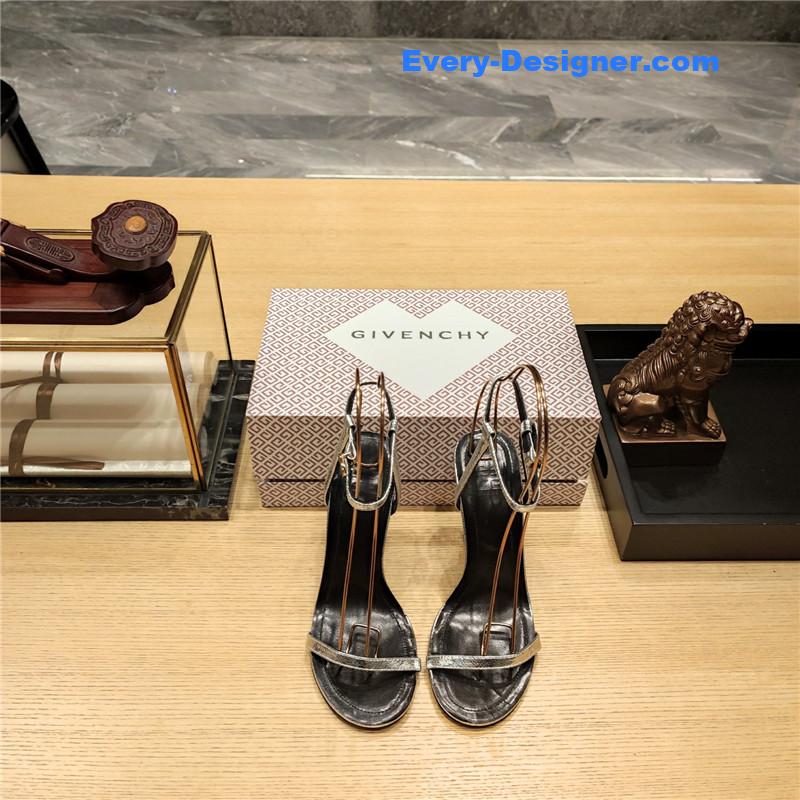 Givenchy G Cube Heeled Sandals in Black and Silver Lambskin