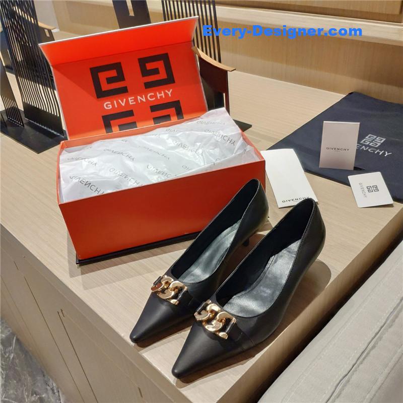 Givenchy Chain Pointed Low Heel Pumps Black Leather