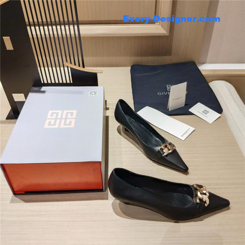 Givenchy Chain Pointed Low Heel Pumps Black Leather