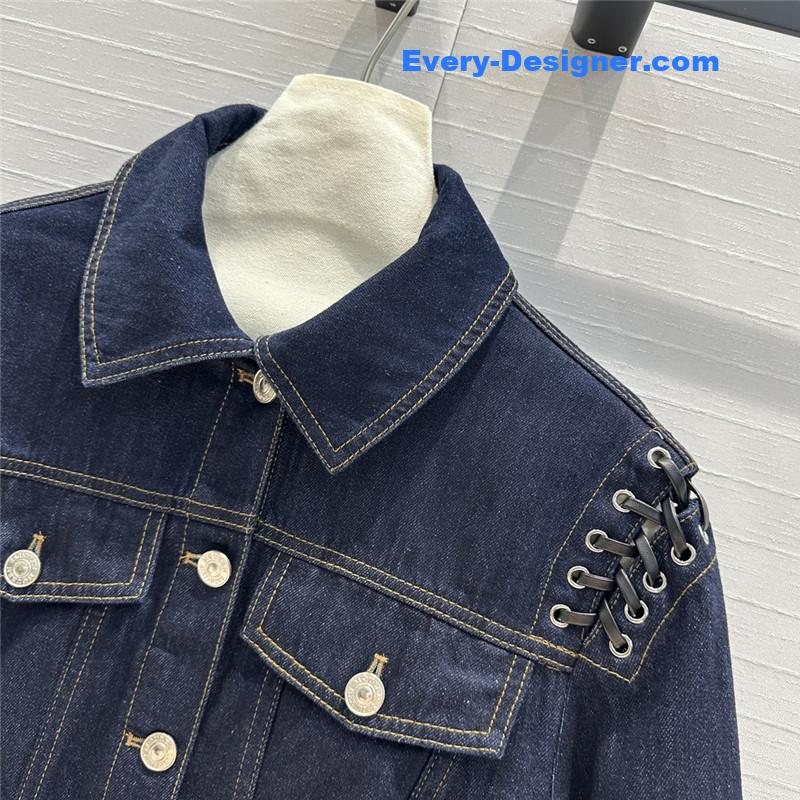 a1exa*der Mcqv*en lace-up shoulder denim jacket replicas clothes