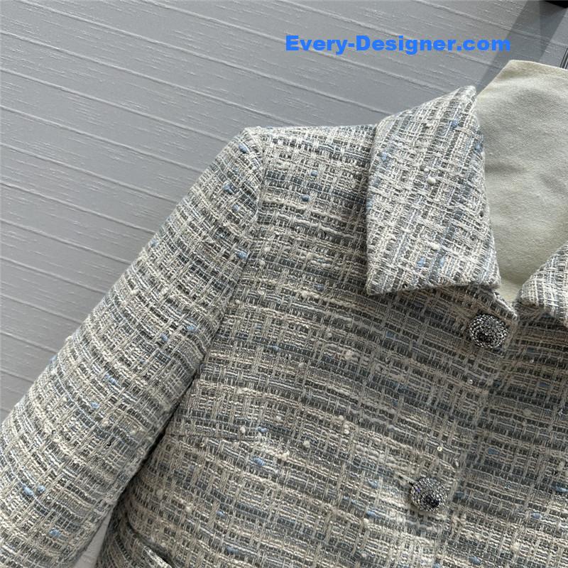 Va1e*ntin0 colorful blue sequin tweed small jacket replica clothes
