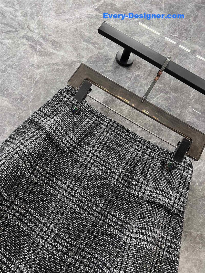Ch**el grey plaid slub skirt replica clothing
