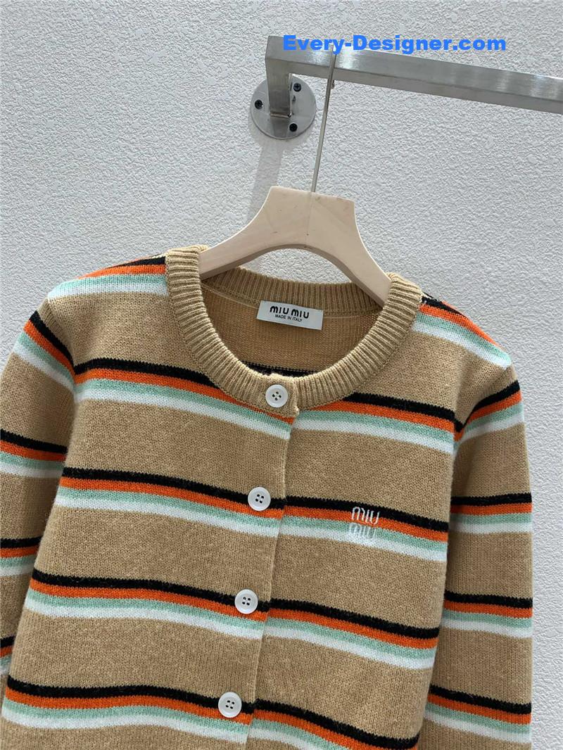 M1um1u striped round neck knitted cardigan replicas clothes