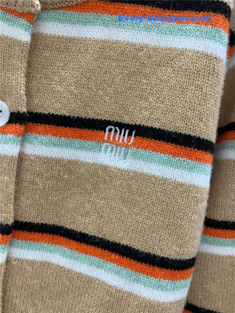 M1um1u striped round neck knitted cardigan replicas clothes