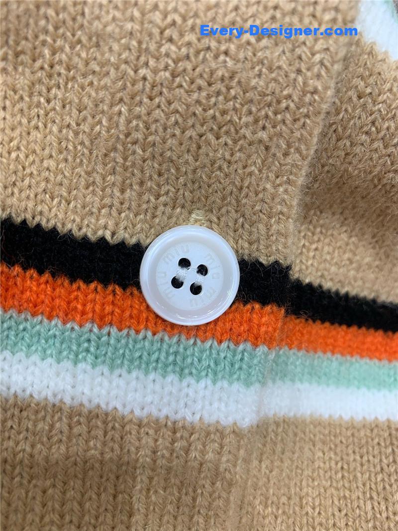 M1um1u striped round neck knitted cardigan replicas clothes