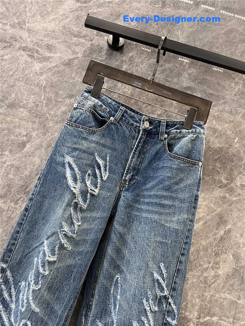 A1exa*der wang distressed logo denim trousers replica clothing