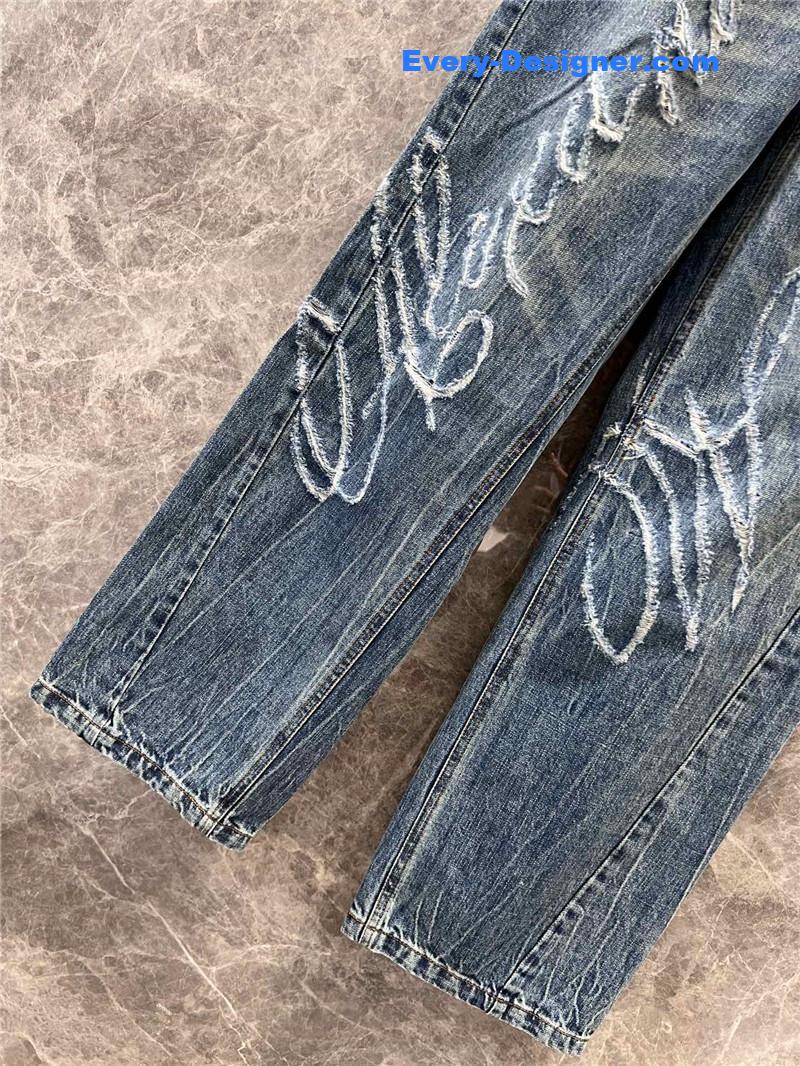 A1exa*der wang distressed logo denim trousers replica clothing