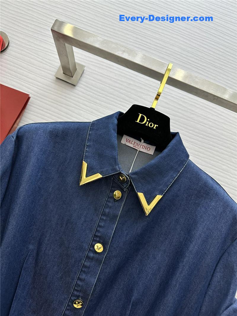 Va1e*ntin0 short sleeve denim dress replica clothes